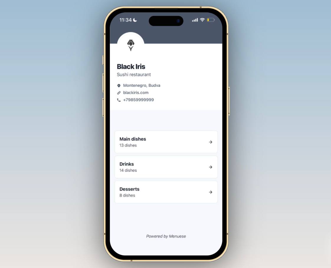 Menuese dashboard screenshot